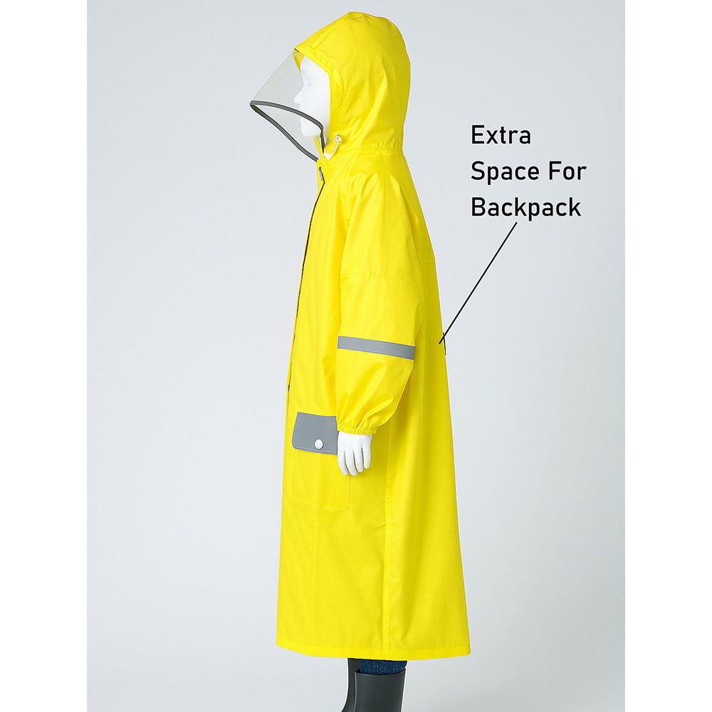Minimal Yellow & Grey Pocket Knee Length Raincoat for Kids & Teens