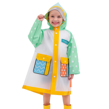 Mint Polka Dots long style Raincoat for kids
