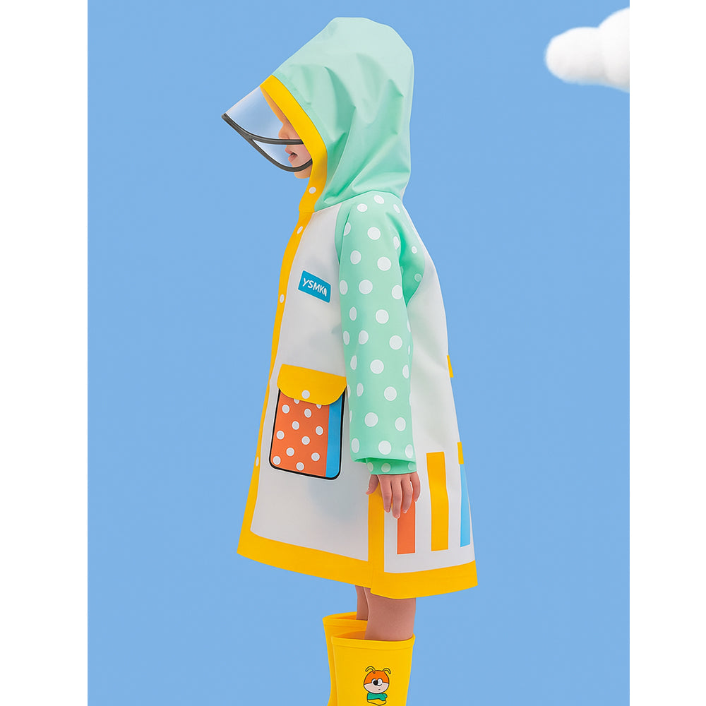 Mint Polka Dots long style Raincoat for kids