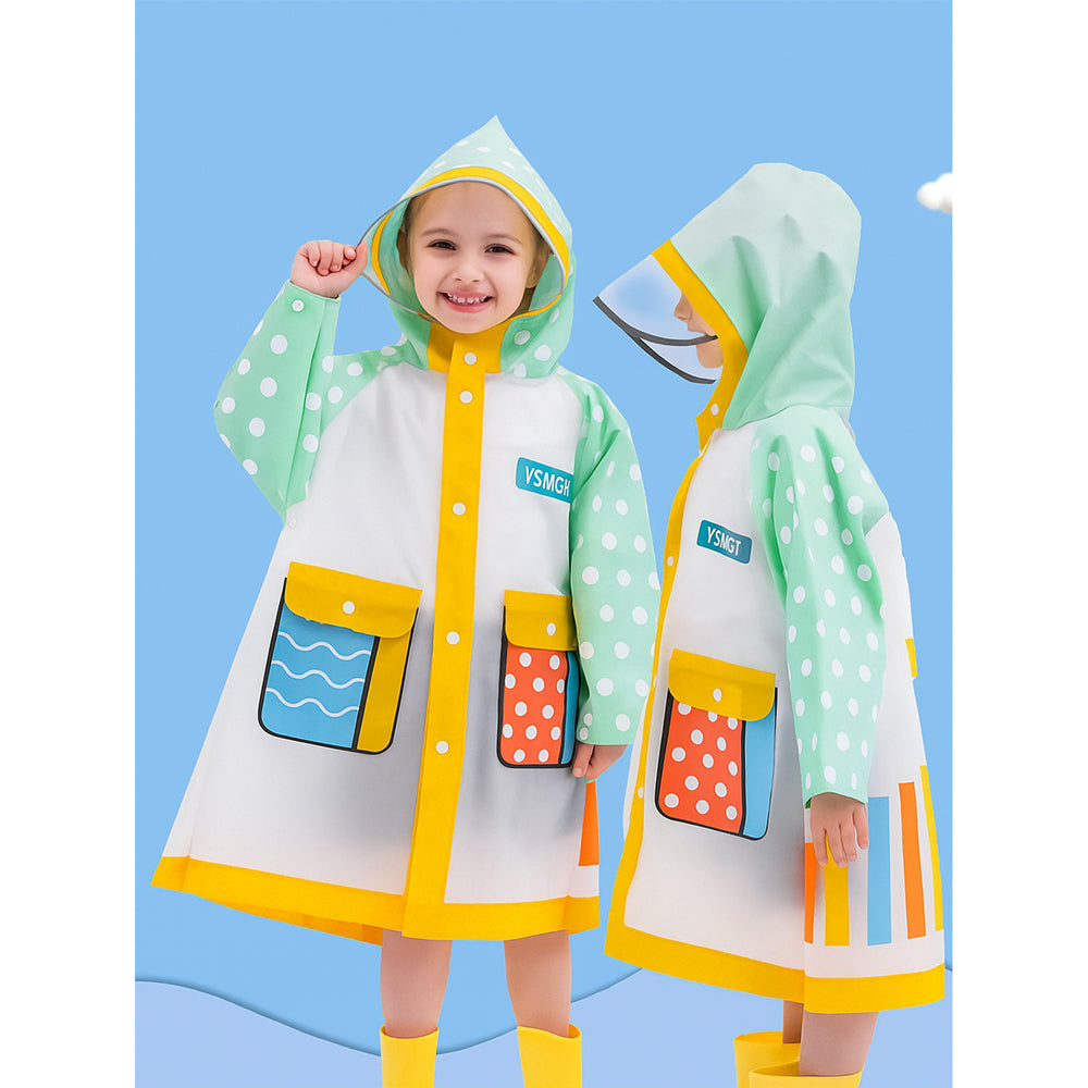 Mint Polka Dots long style Raincoat for kids