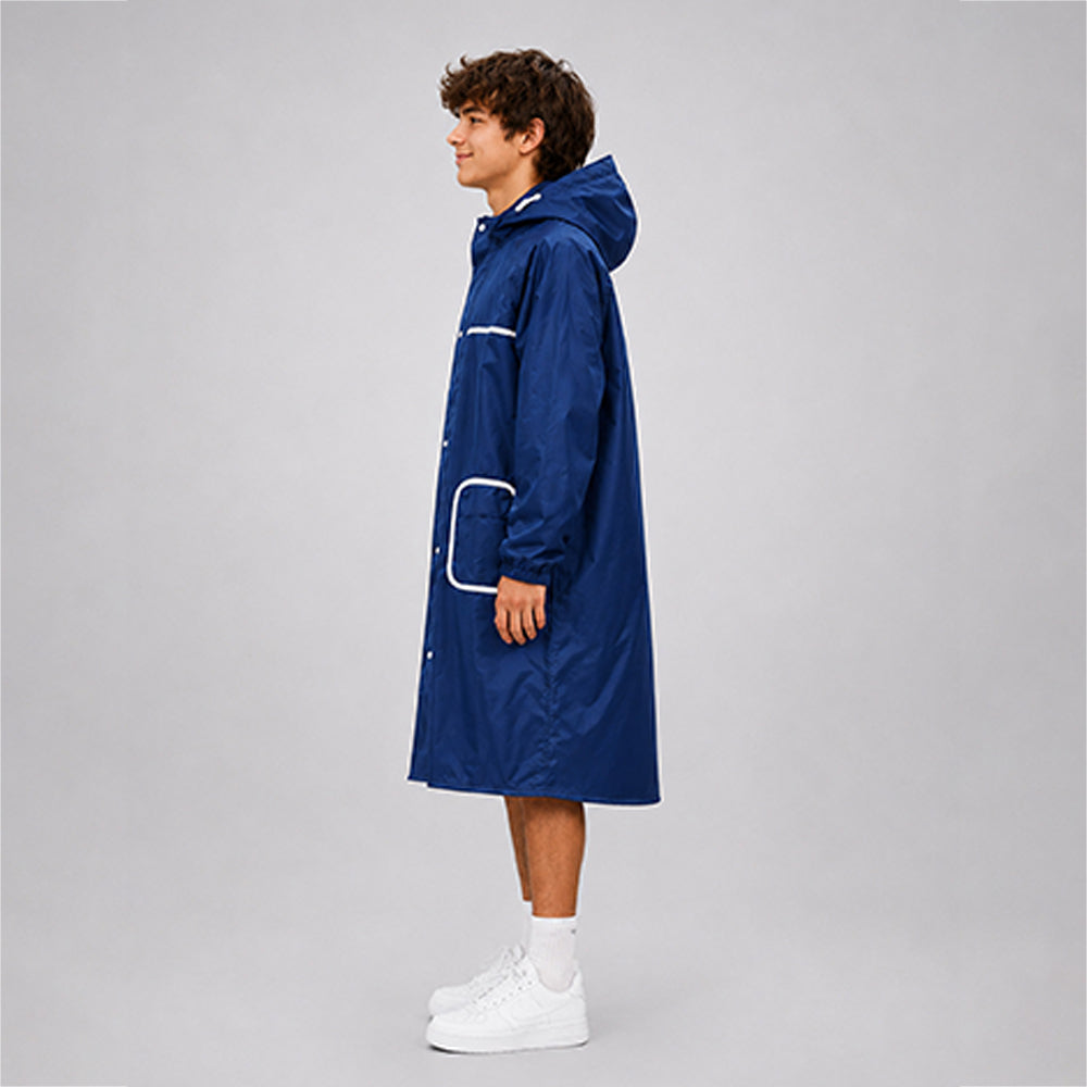 Navy Blue Pocket Patch long Length Raincoat for Adults