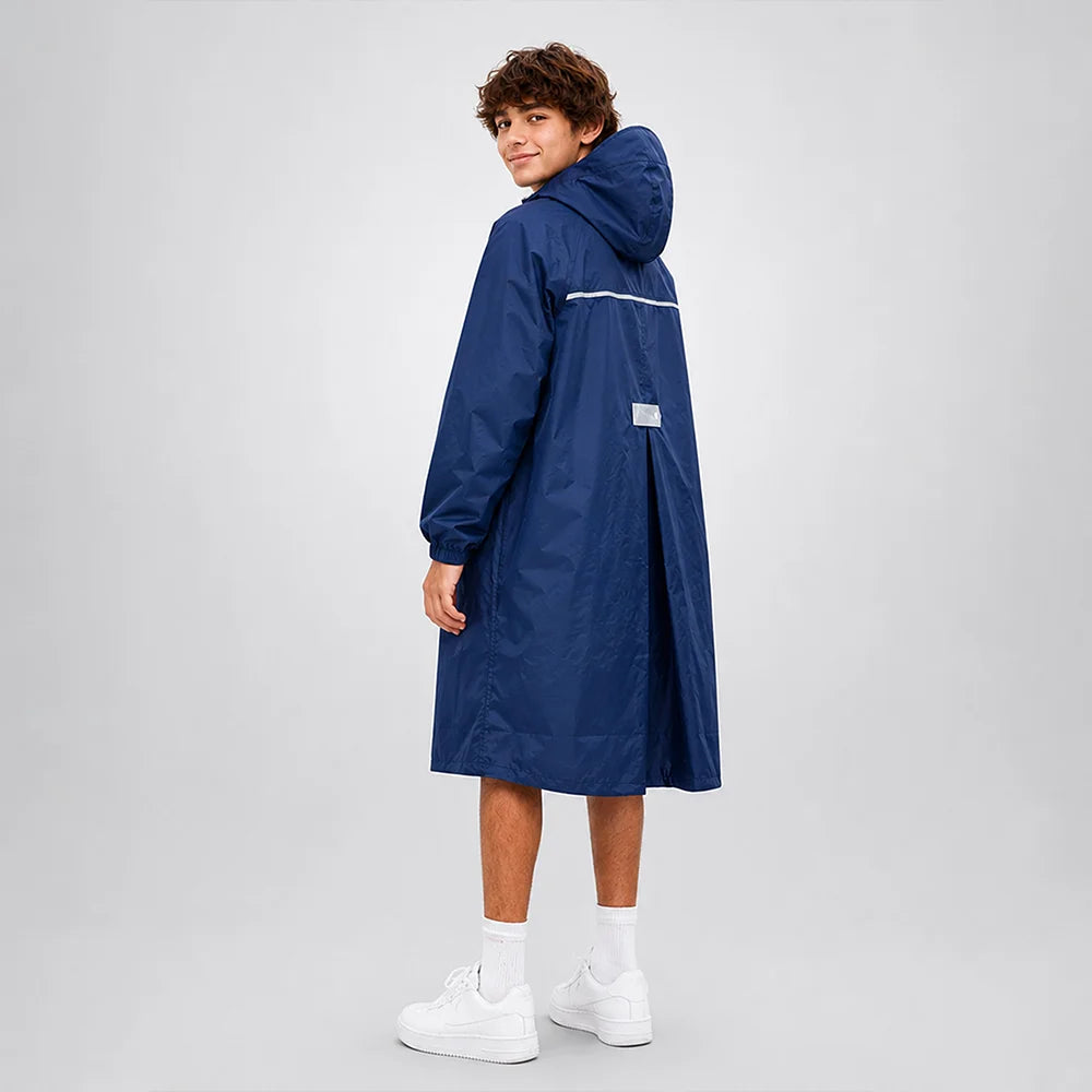 Navy Blue Pocket Patch long Length Raincoat for Adults