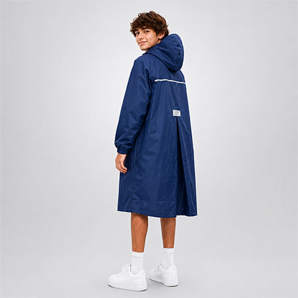 Navy Blue Pocket Patch long Length Raincoat for Adults