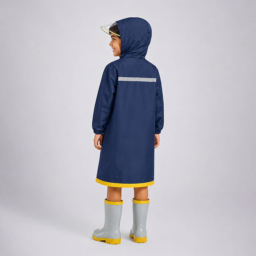 Navy Giraffe Knee Length Raincoat for Kids
