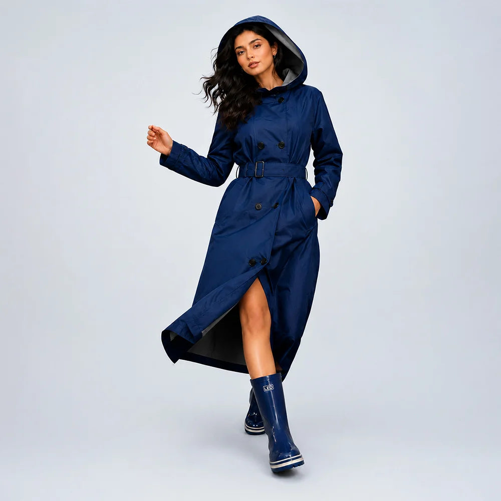 Navy Blue Trench Coat Style Raincoat for Adults