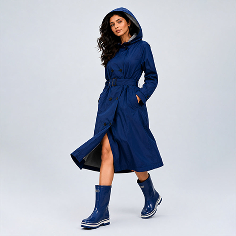 Navy Blue Trench Coat Style Raincoat for Adults