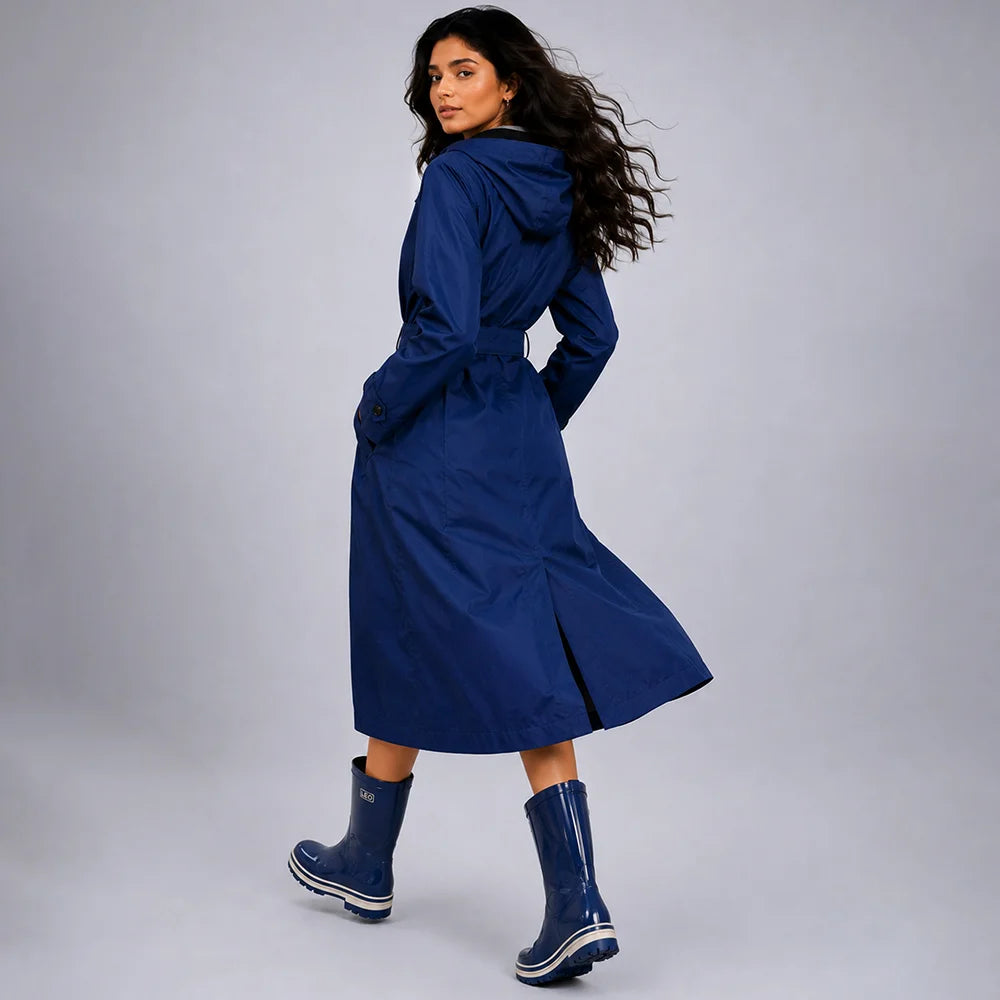 Navy Blue Trench Coat Style Raincoat for Adults