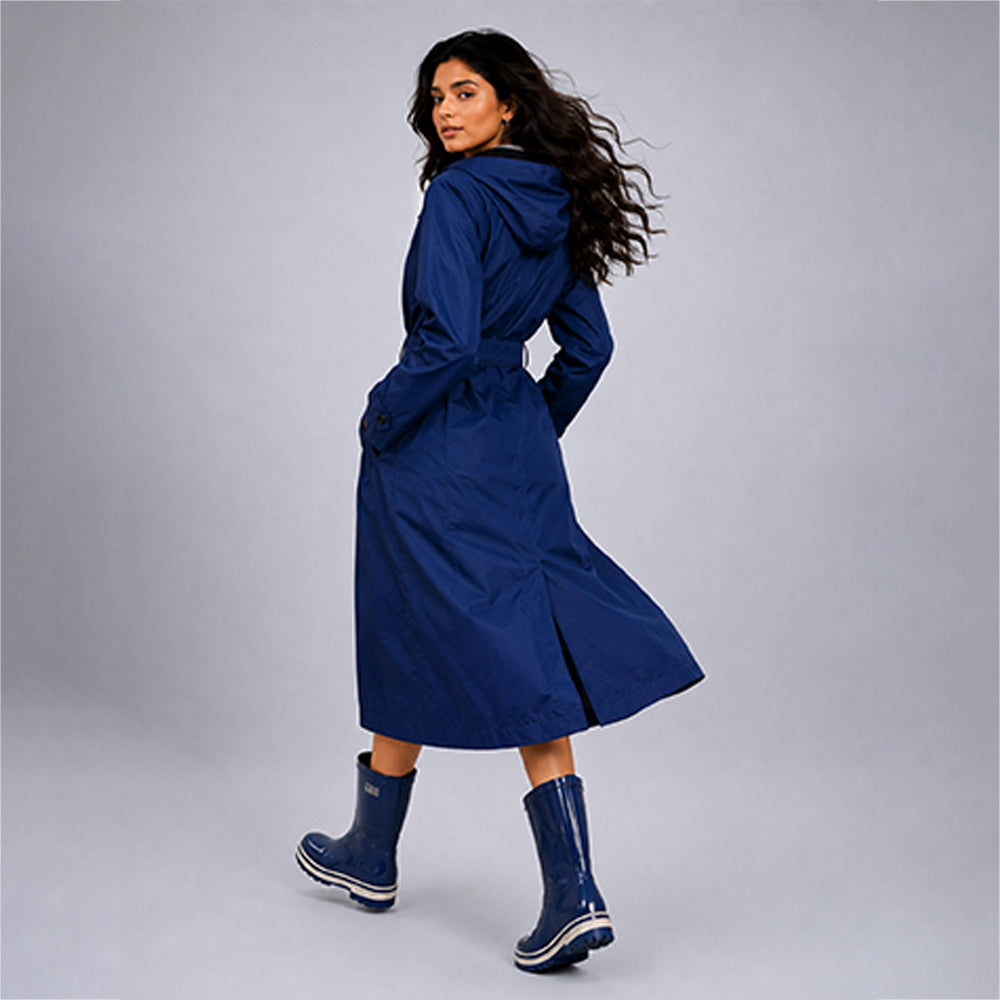 Navy Blue Trench Coat Style Raincoat for Adults