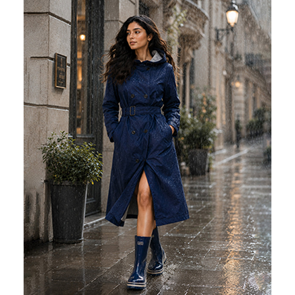 Navy Blue Trench Coat Style Raincoat for Adults