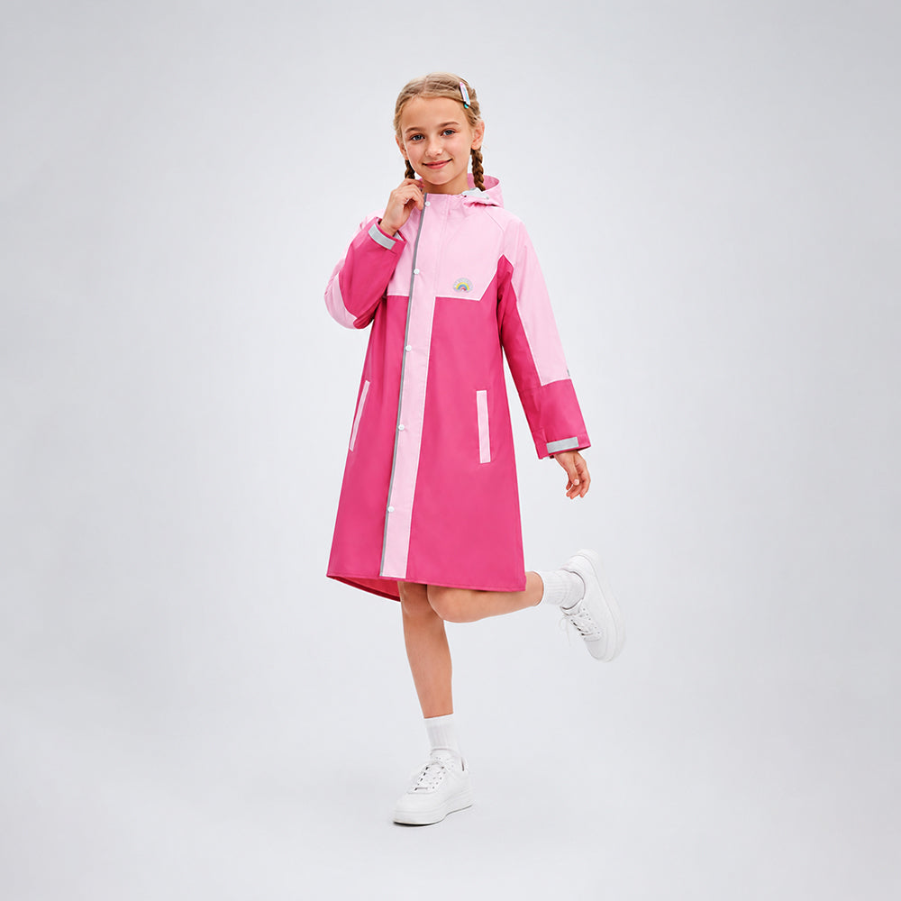 Pink Colour-Block Knee-Length Raincoat for Kids & Teens