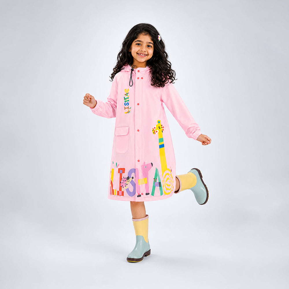 Pink Giraffe Knee Length Raincoat for Kids