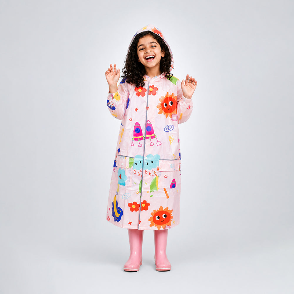 Pink Sunshine Doodle  Knee-Length Raincoat for Kids