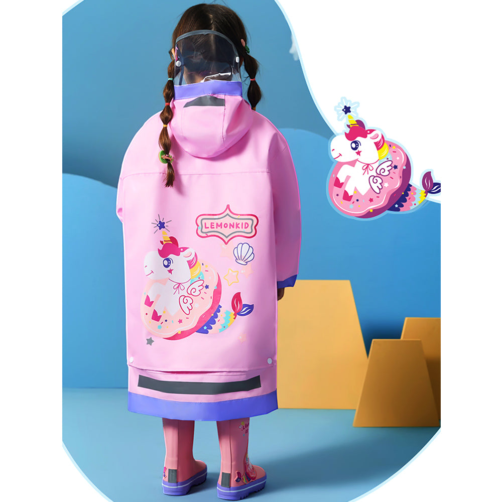 Pink Donut Unicorn Knee Length Raincoat for Kids