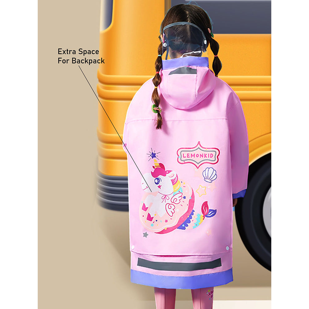 Pink Donut Unicorn Knee Length Raincoat for Kids