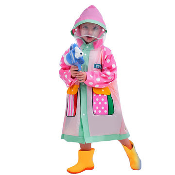 Pink Polka Dots long style Raincoat for kids