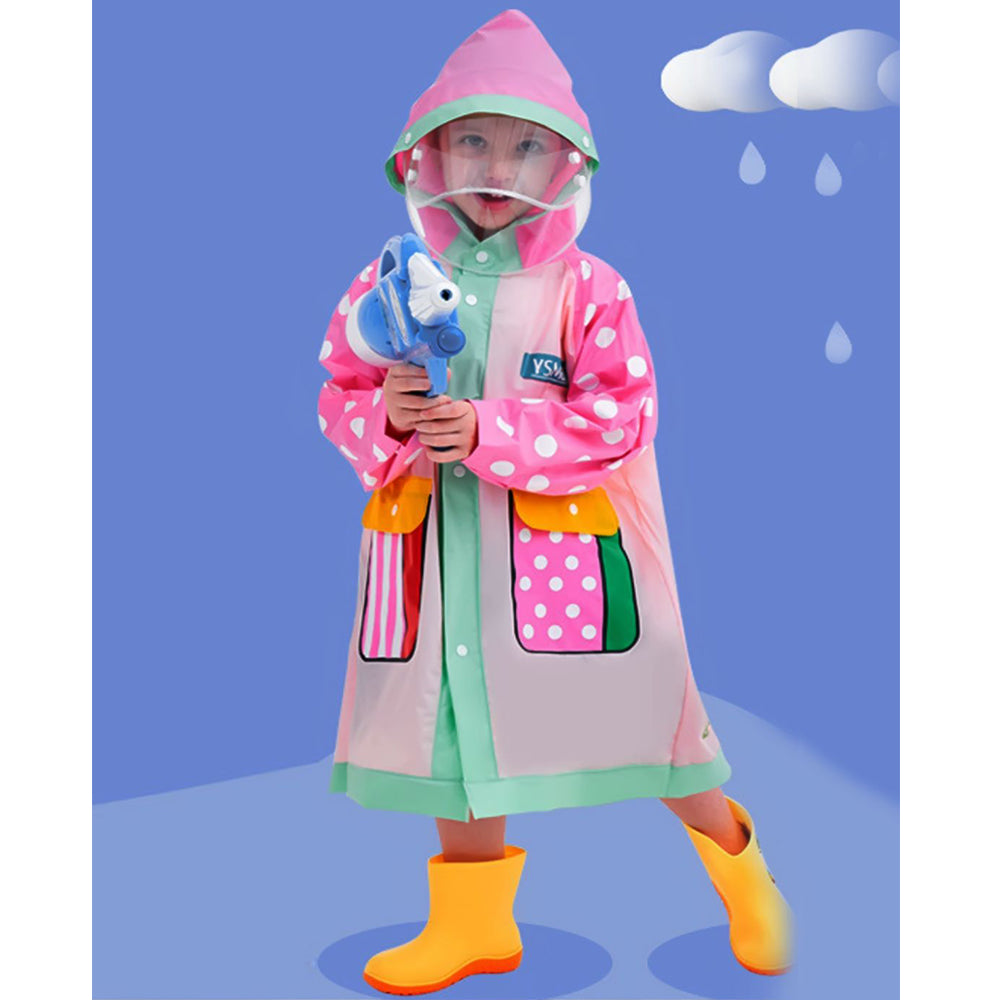 Pink Polka Dots long style Raincoat for kids