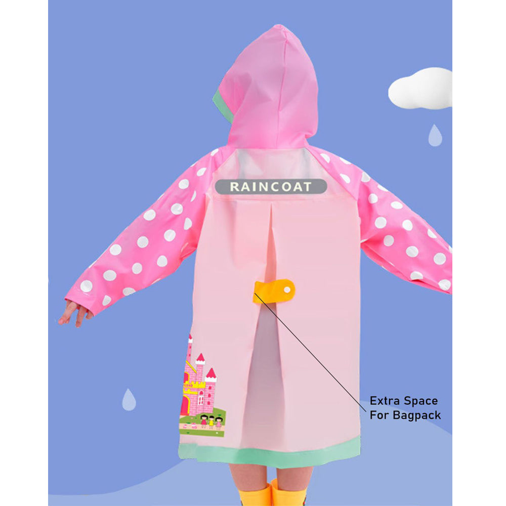 Pink Polka Dots long style Raincoat for kids