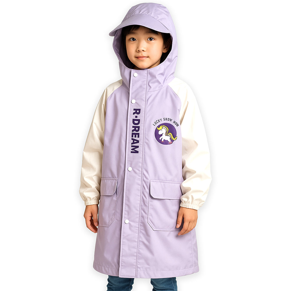 Purple Uni Cap Style Knee Length Raincoat for Kids & Teens
