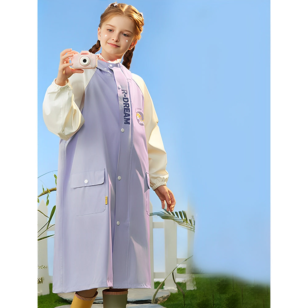 Purple Uni Cap Style Knee Length Raincoat for Kids & Teens