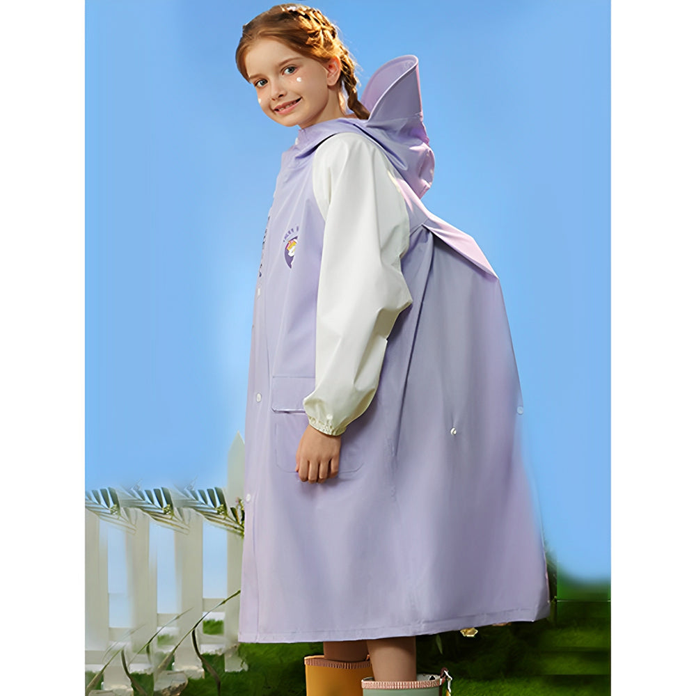 Purple Uni Cap Style Knee Length Raincoat for Kids & Teens