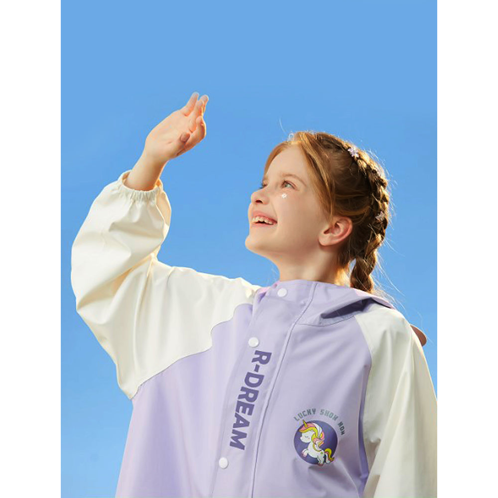 Purple Uni Cap Style Knee Length Raincoat for Kids & Teens