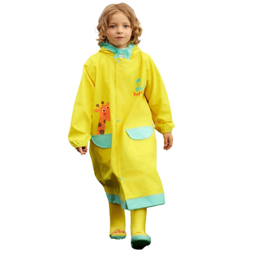 Singing Giraffe Yellow,Mint Knee length Raincoat for Kids