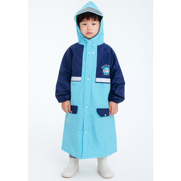 Dark Blue Sleeve, Blue Dual color Long style Raincoat for Kids
