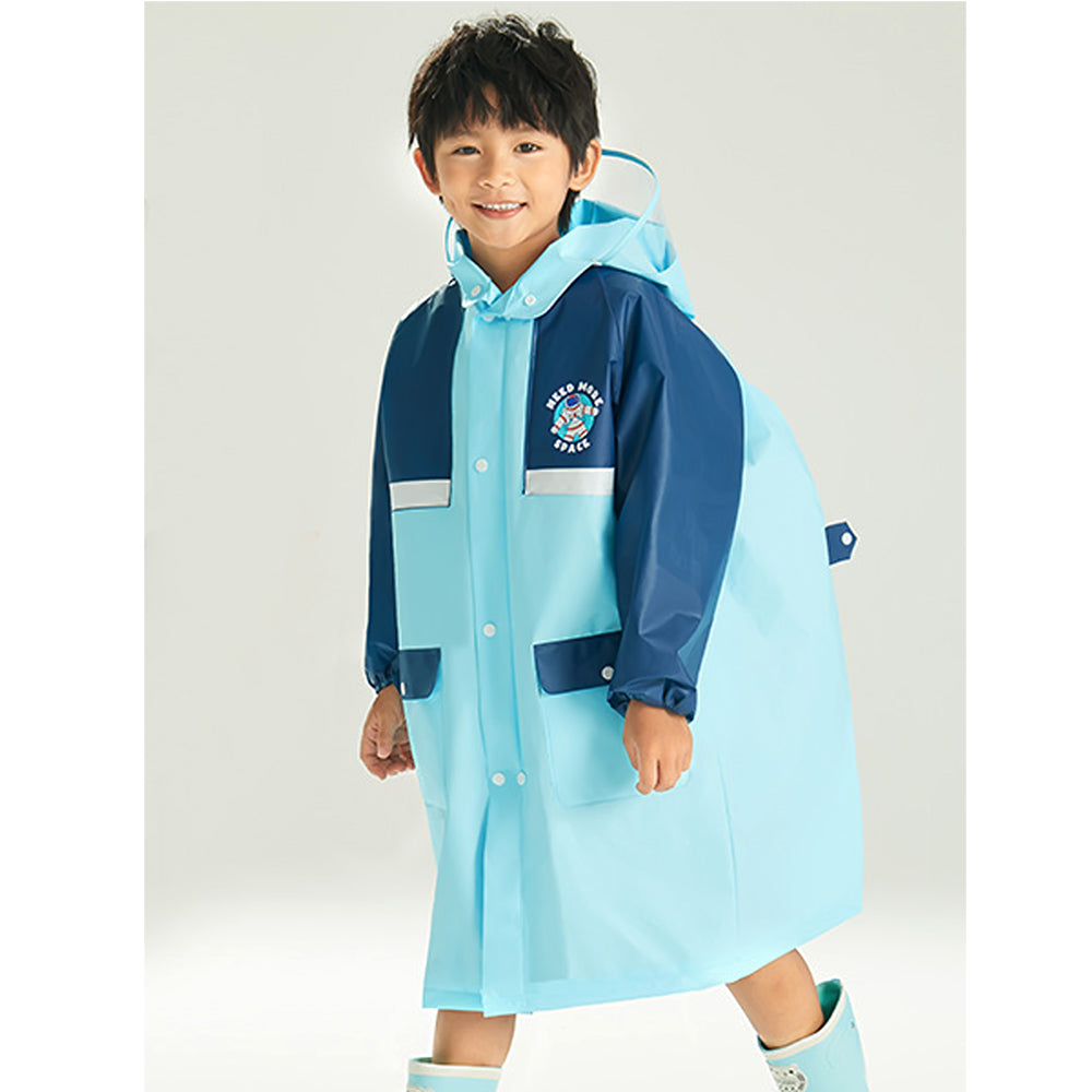 Dark Blue Sleeve, Blue Dual color Long style Raincoat for Kids