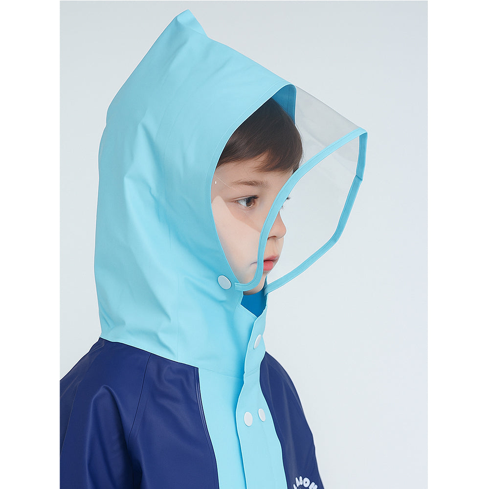 Dark Blue Sleeve, Blue Dual color Long style Raincoat for Kids