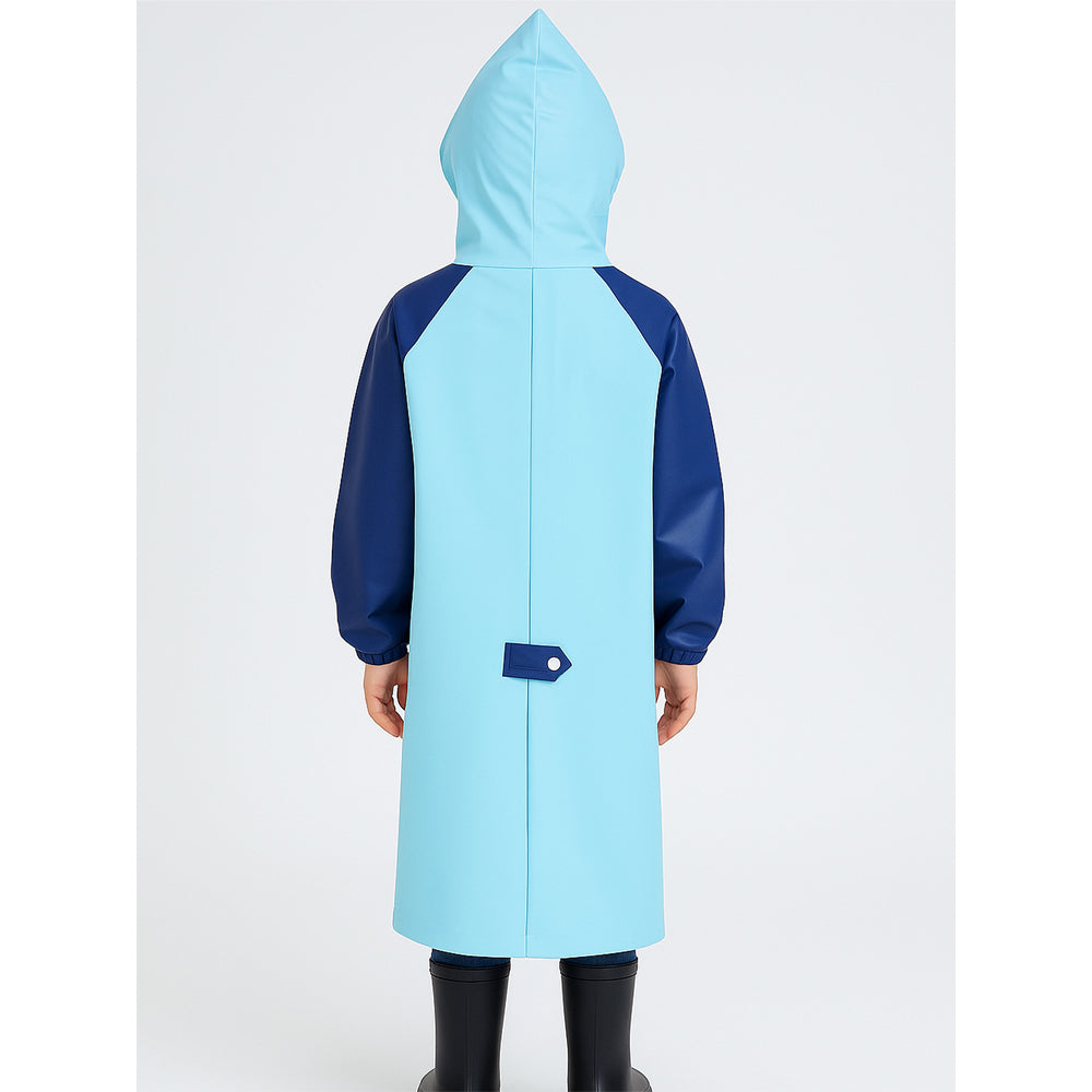 Dark Blue Sleeve, Blue Dual color Long style Raincoat for Kids