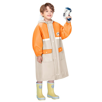 Orange Sleeve Cream long style Raincoat for kids