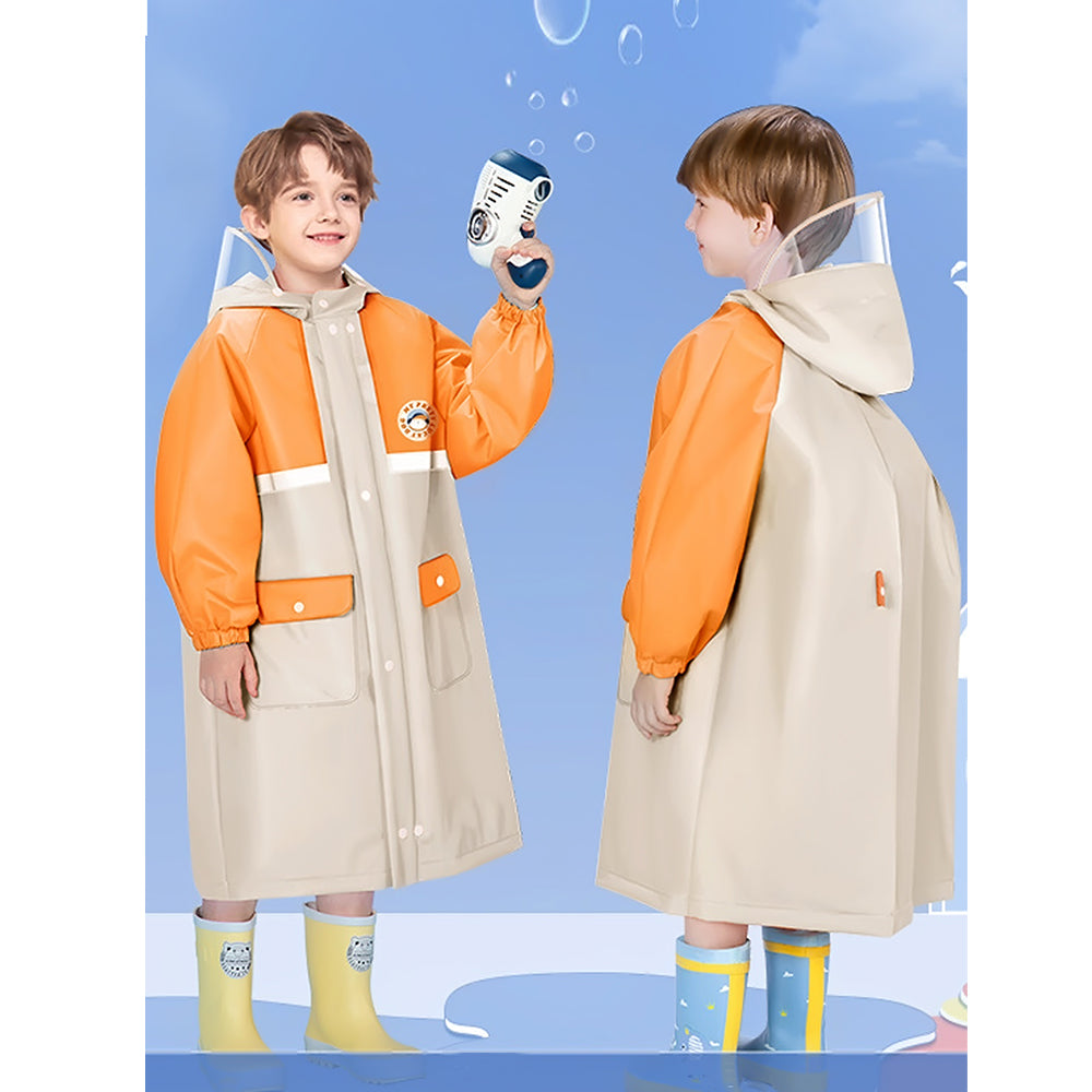Orange Sleeve Cream long style Raincoat for kids