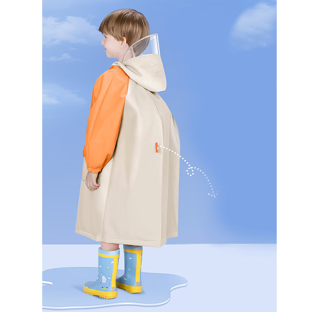 Orange Sleeve Cream long style Raincoat for kids
