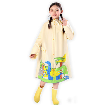 Cream Reptile Kingdom Raincoat for Kids.-L