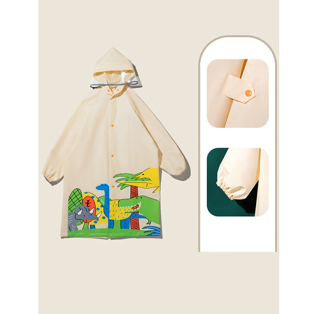 Cream Reptile Kingdom Raincoat for Kids.-L