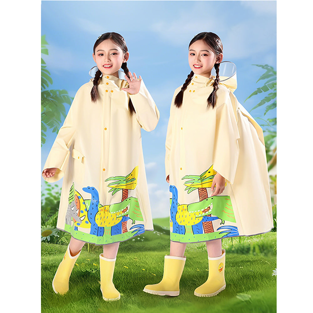 Cream Reptile Kingdom Raincoat for Kids.-L