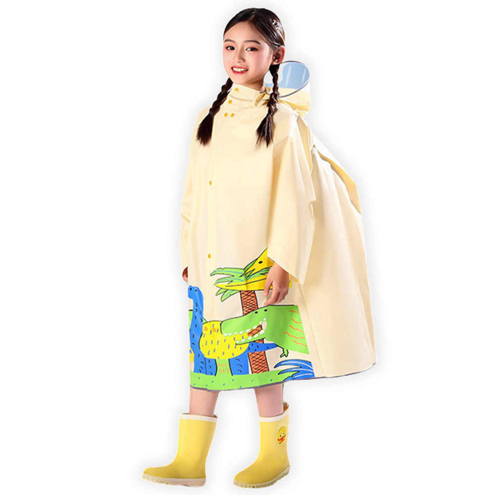 Cream Reptile Kingdom Raincoat for Kids.-L