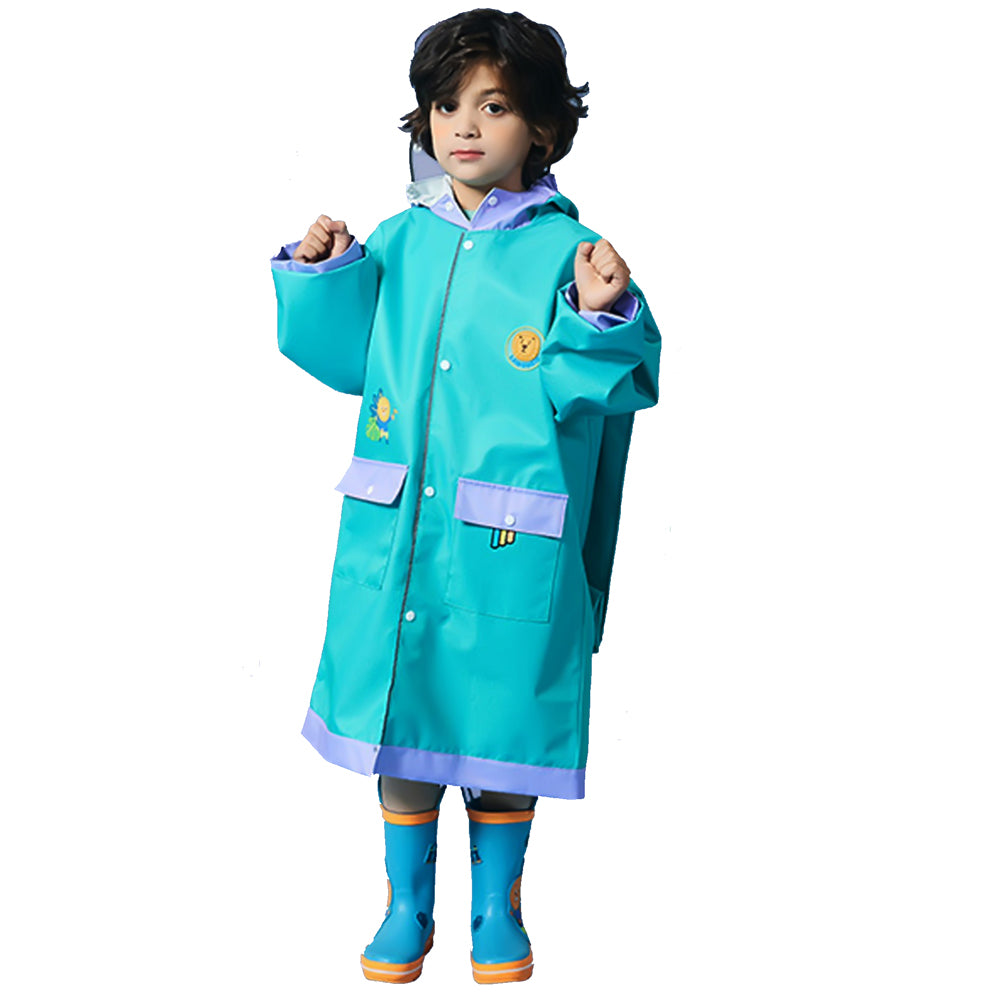 Teal Orange Lion knee length raincoat for kids