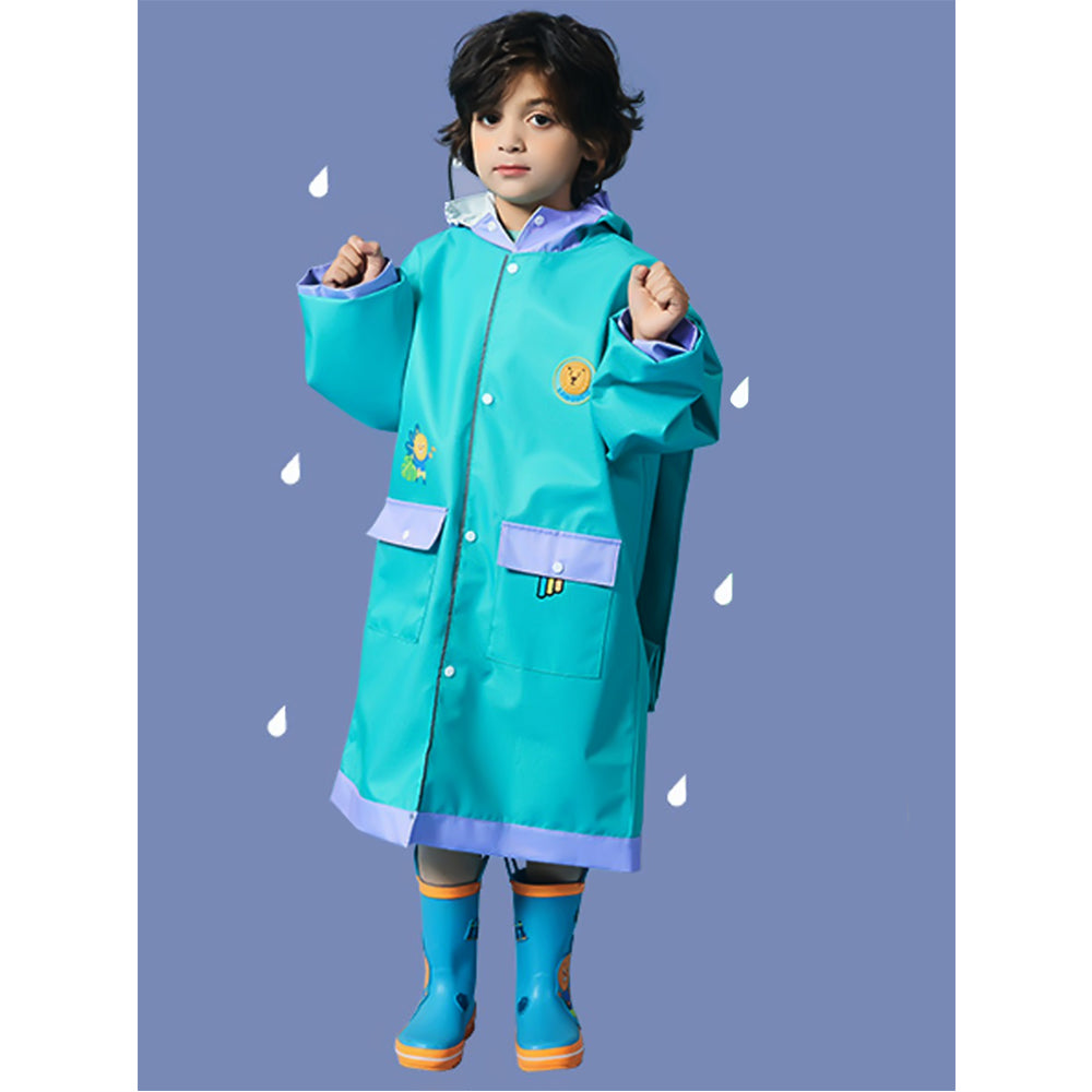 Teal Orange Lion knee length raincoat for kids