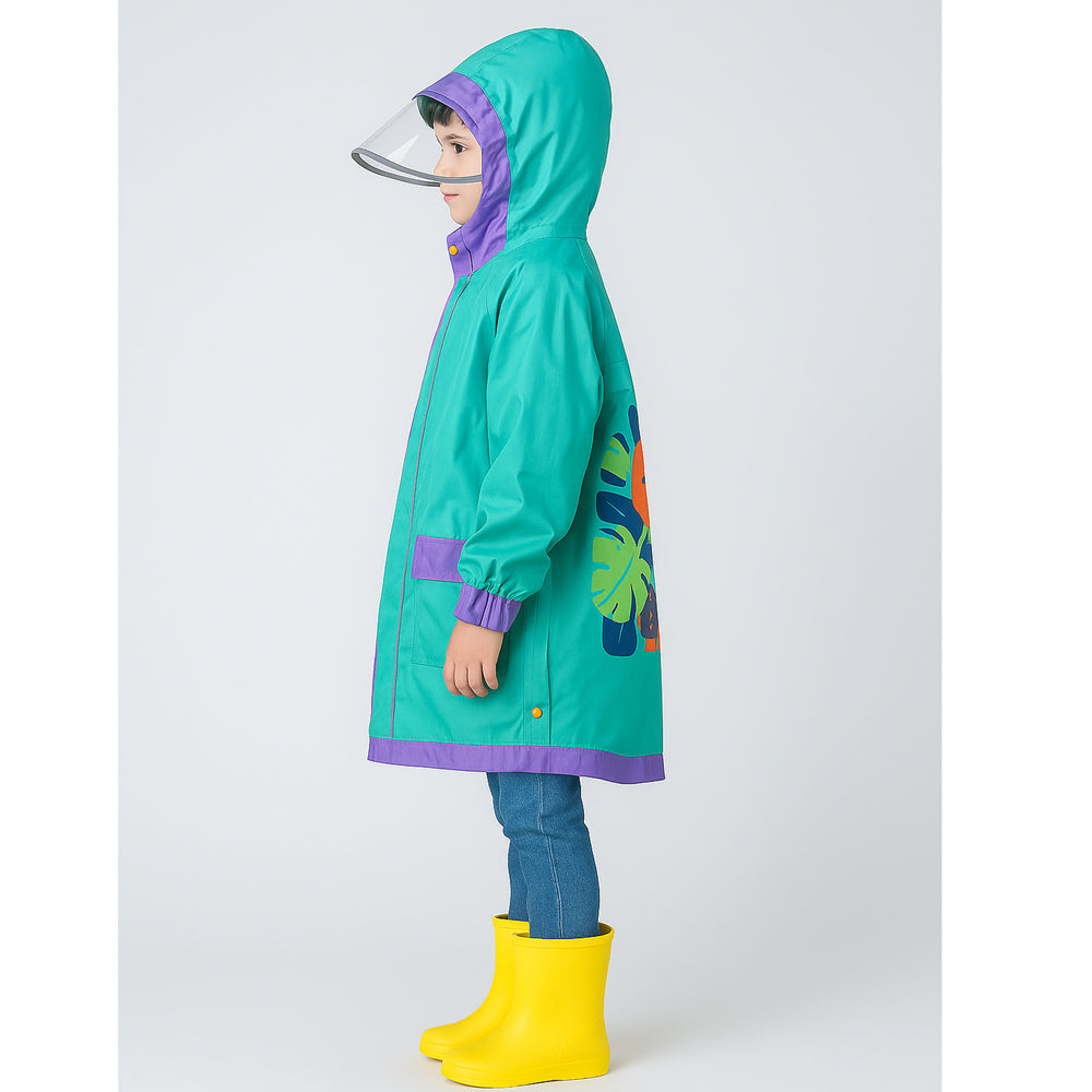 Teal Orange Lion knee length raincoat for kids
