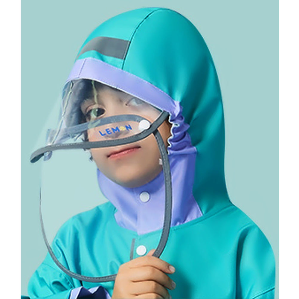 Teal Orange Lion knee length raincoat for kids