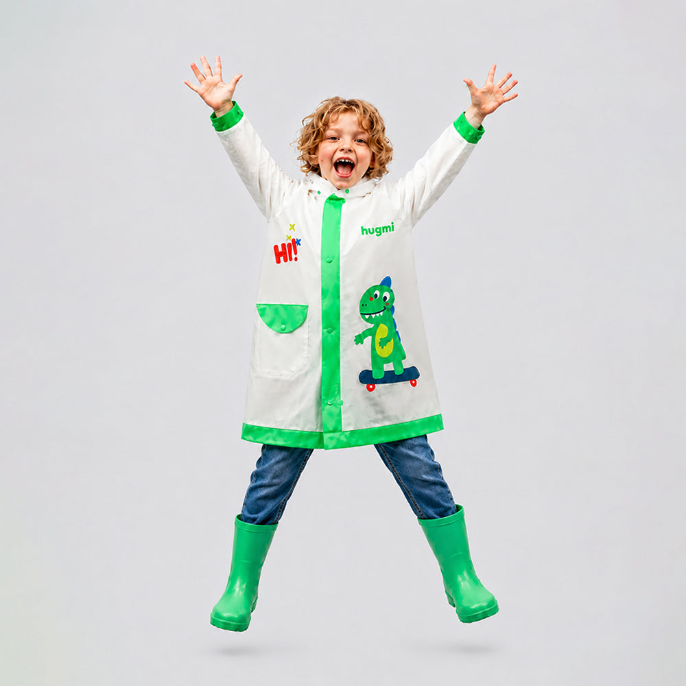 Frog Green Bordered Translucent long style Raincoat for kids