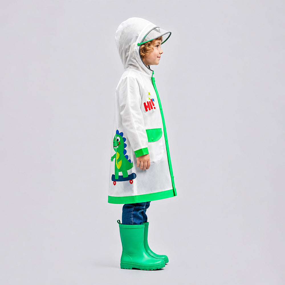 Frog Green Bordered Translucent long style Raincoat for kids