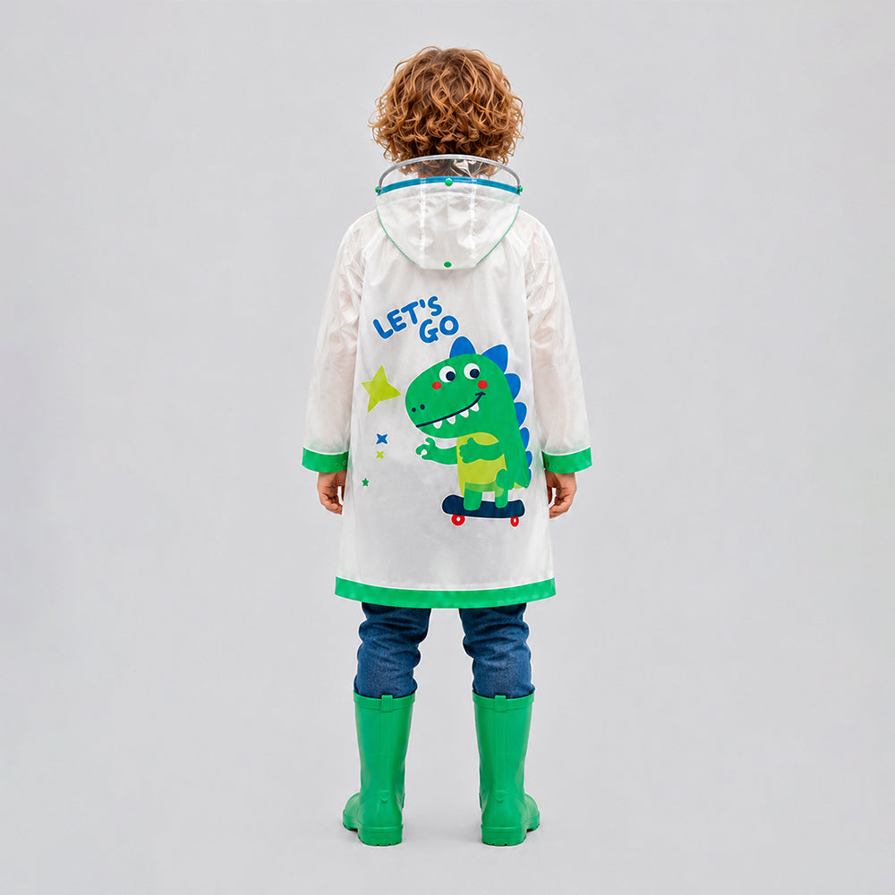 Frog Green Bordered Translucent long style Raincoat for kids