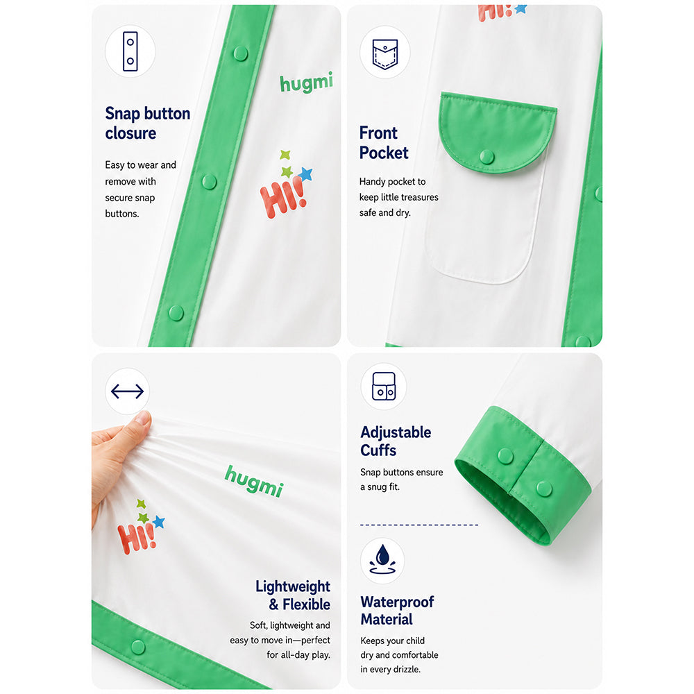 Frog Green Bordered Translucent long style Raincoat for kids