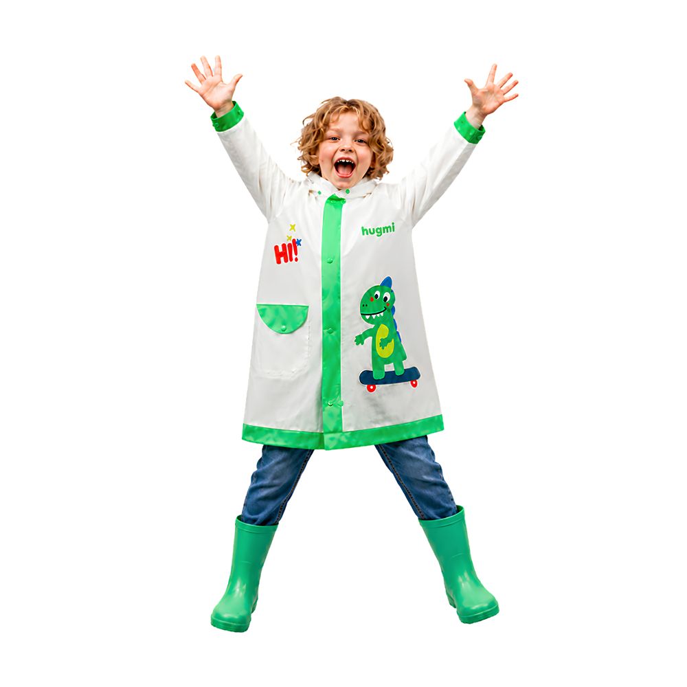 Frog Green Bordered Translucent long style Raincoat for kids