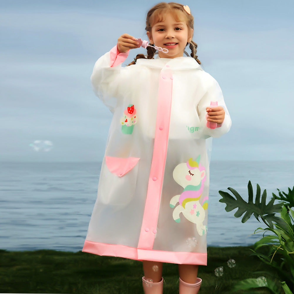 Unicorn Pink Bordered Translucent long style Raincoat for kids