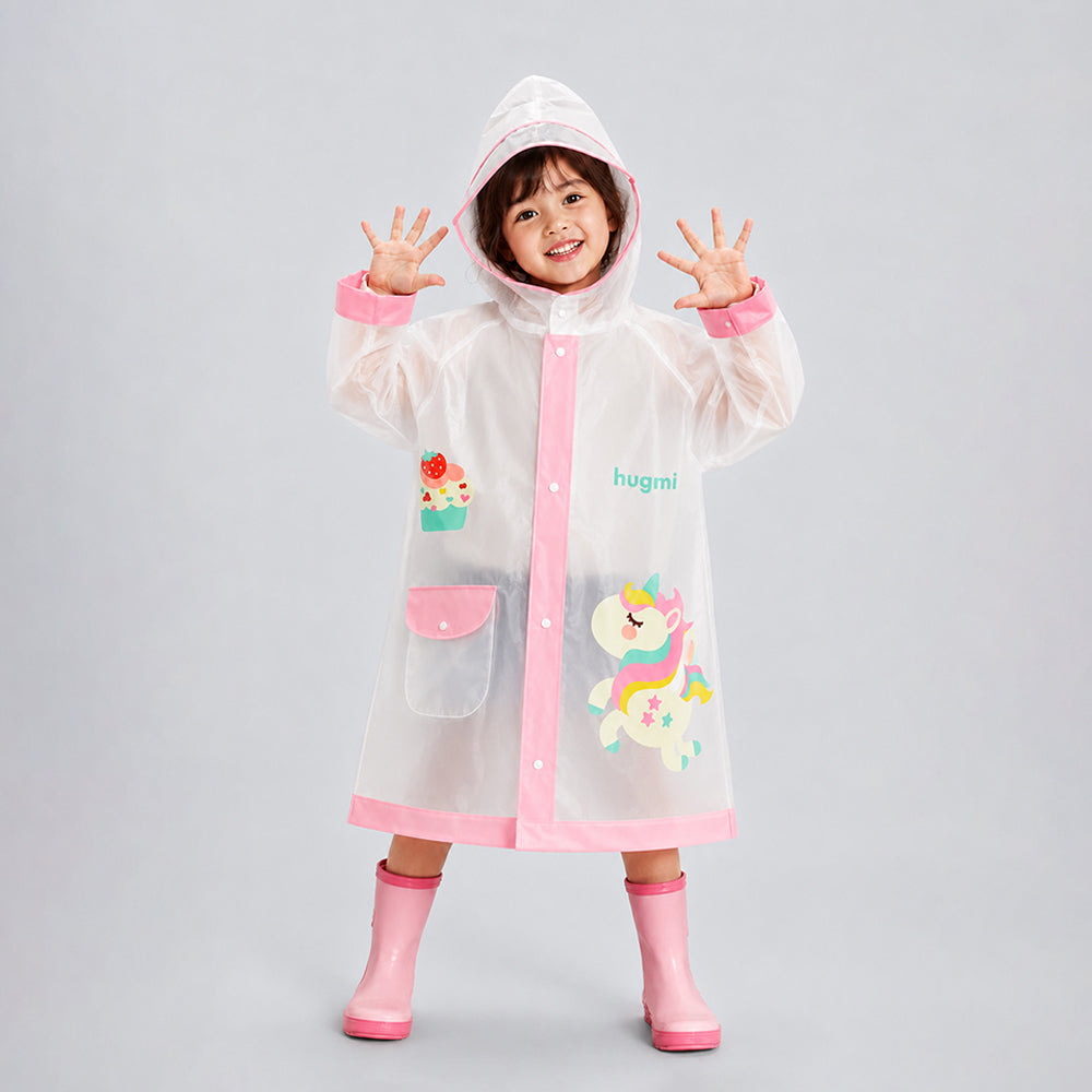 Unicorn Pink Bordered Translucent long style Raincoat for kids