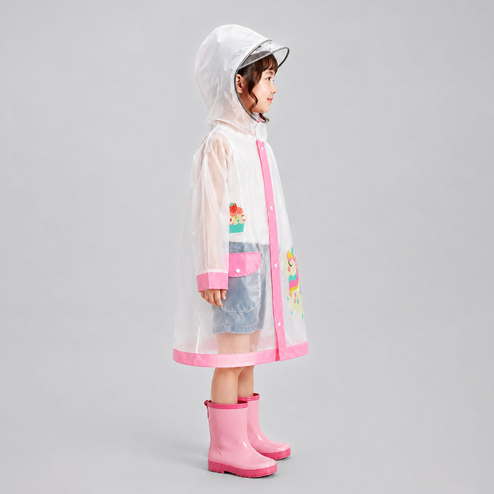 Unicorn Pink Bordered Translucent long style Raincoat for kids