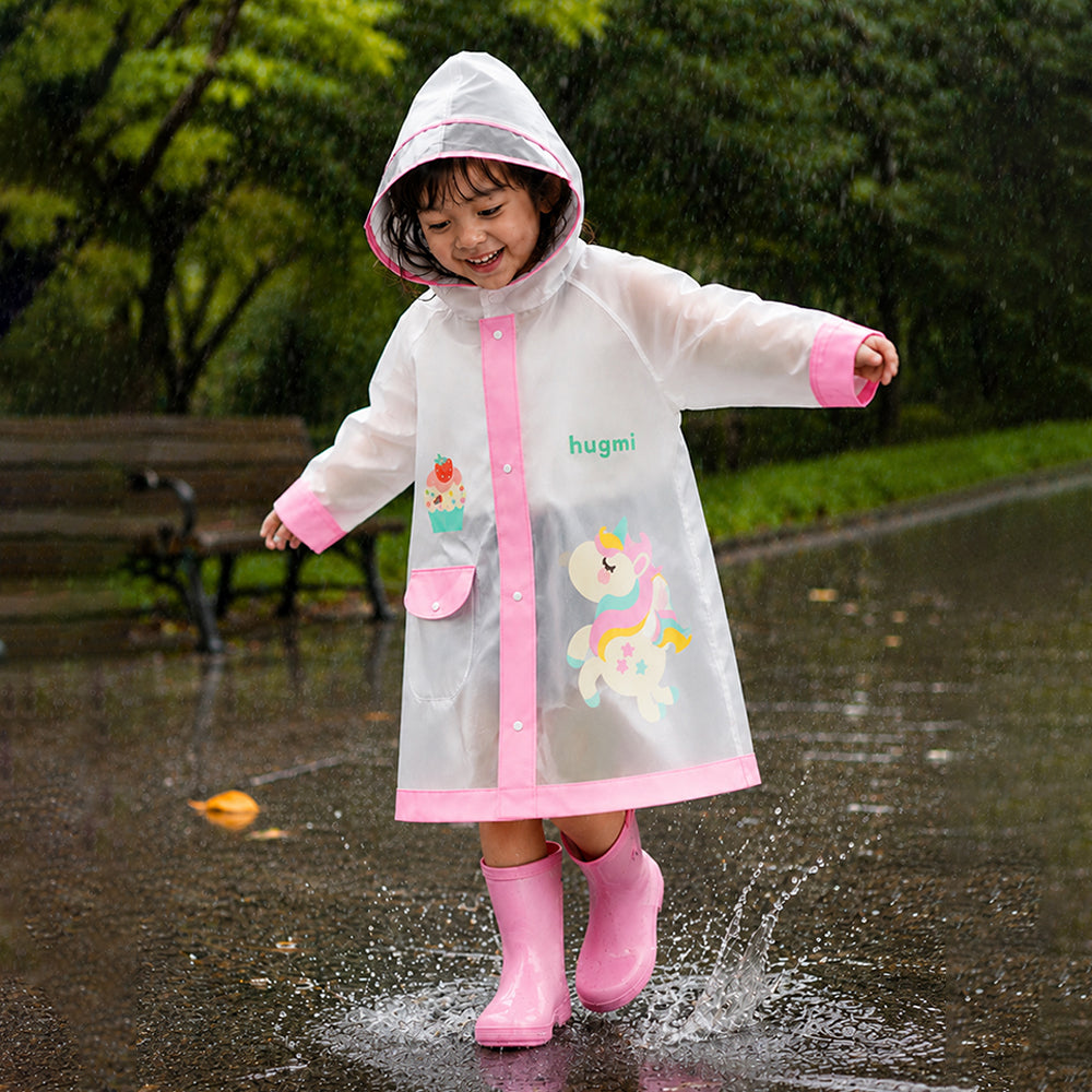 Unicorn Pink Bordered Translucent long style Raincoat for kids